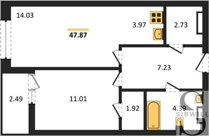 Квартира 48 м², 1-комнатная - изображение 1