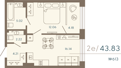 Квартира 43,8 м², 1-комнатные - изображение 1