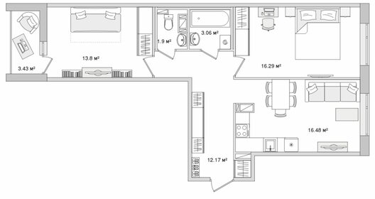 Квартира 67,1 м², 2-комнатная - изображение 1