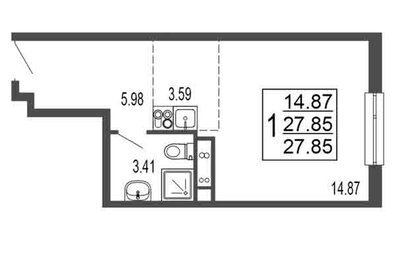 Квартира 27,9 м², студия - изображение 1