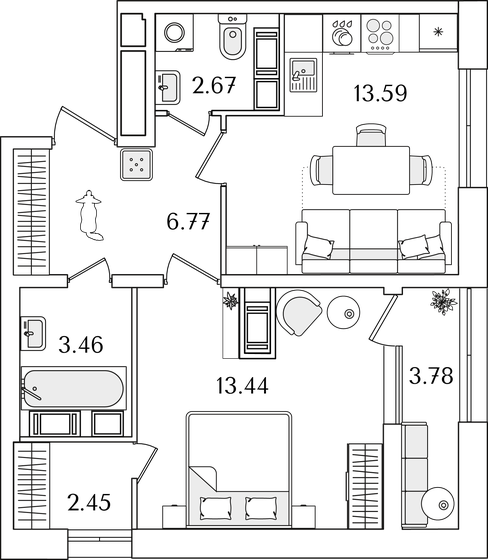 44,3 м², 1-комнатная квартира 13 061 836 ₽ - изображение 1