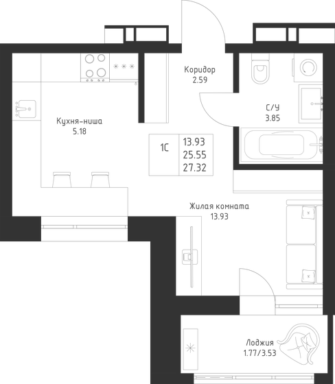 28,6 м², квартира-студия 8 485 512 ₽ - изображение 81