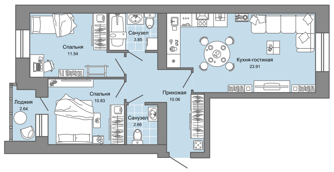 65 м², 3-комнатная квартира 6 515 290 ₽ - изображение 1