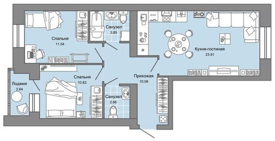 Квартира 65 м², 3-комнатная - изображение 1