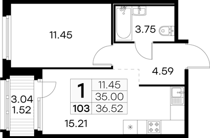 Квартира 36,5 м², 1-комнатная - изображение 1