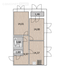 Квартира 61 м², 2-комнатная - изображение 1