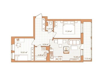 52,5 м², 2-комнатная квартира 7 603 200 ₽ - изображение 15