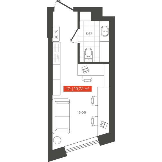 19,7 м², 1-комнатные апартаменты 5 230 000 ₽ - изображение 1