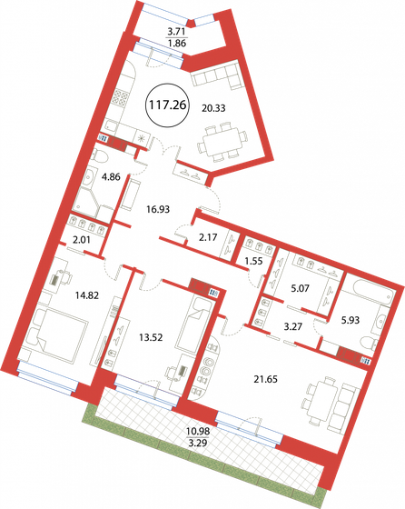 117,3 м², 3-комнатная квартира 32 293 404 ₽ - изображение 1