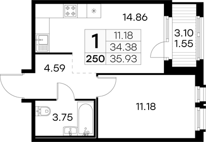 36,1 м², 1-комнатная квартира 12 722 189 ₽ - изображение 73
