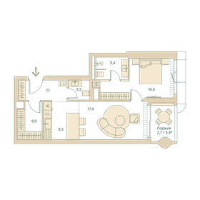 Квартира 68,1 м², 2-комнатная - изображение 2