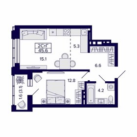 Квартира 45,6 м², 2-комнатная - изображение 1