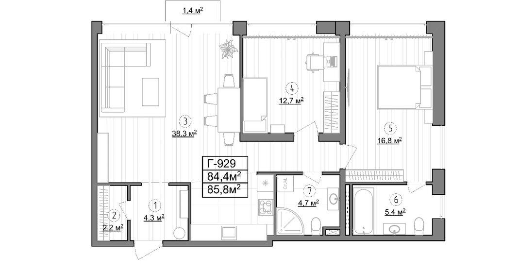 84,4 м², 2-комнатные апартаменты 27 261 200 ₽ - изображение 24