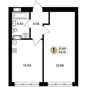 Квартира 43,2 м², 1-комнатная - изображение 1