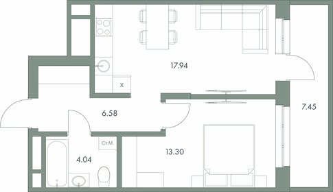 Квартира 49,3 м², 1-комнатная - изображение 1