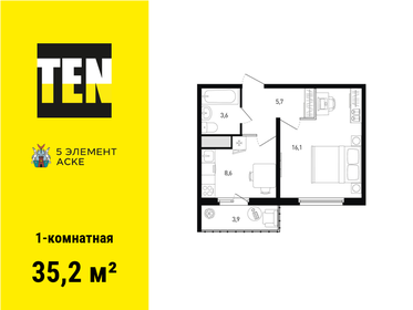 35,4 м², 1-комнатная квартира 5 040 960 ₽ - изображение 13