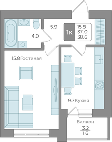 Квартира 37 м², 1-комнатная - изображение 1