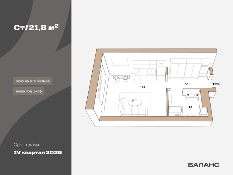 21,8 м², квартира-студия 5 210 000 ₽ - изображение 1