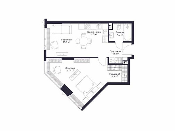 54,9 м², 1-комнатная квартира 28 144 000 ₽ - изображение 19
