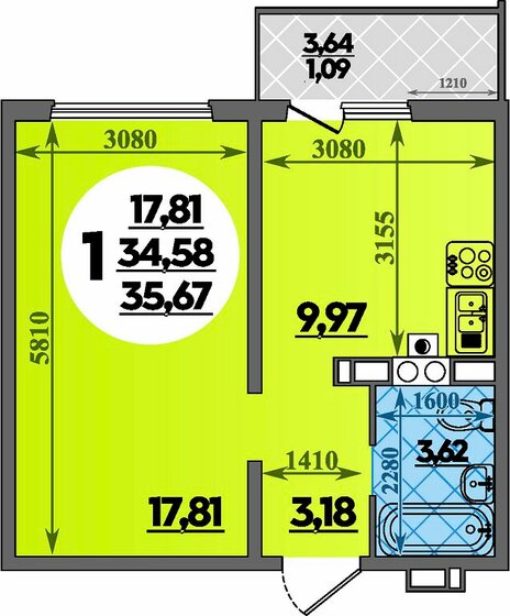 35,7 м², 1-комнатная квартира 3 745 350 ₽ - изображение 22