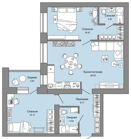 80 м², 3-комнатная квартира 7 679 700 ₽ - изображение 1
