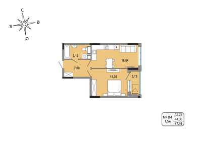 44,9 м², 1-комнатная квартира 4 850 000 ₽ - изображение 77