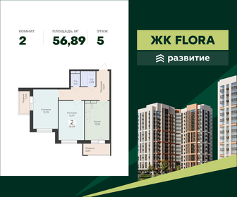 Квартира 56,9 м², 2-комнатная - изображение 1