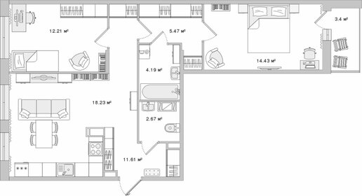 Квартира 72,2 м², 2-комнатная - изображение 1