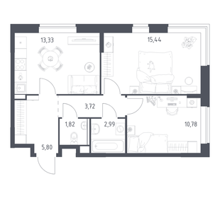 Квартира 53,9 м², 2-комнатная - изображение 1