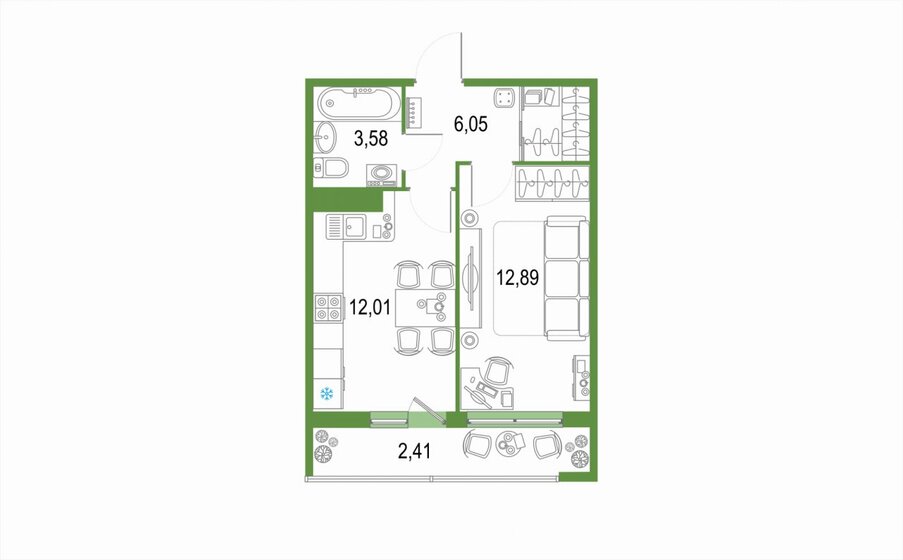 34,5 м², 1-комнатная квартира 8 437 000 ₽ - изображение 1