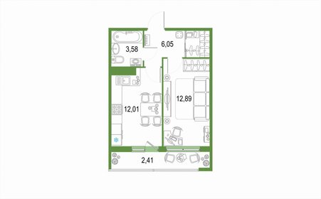 Квартира 34,5 м², 1-комнатная - изображение 1