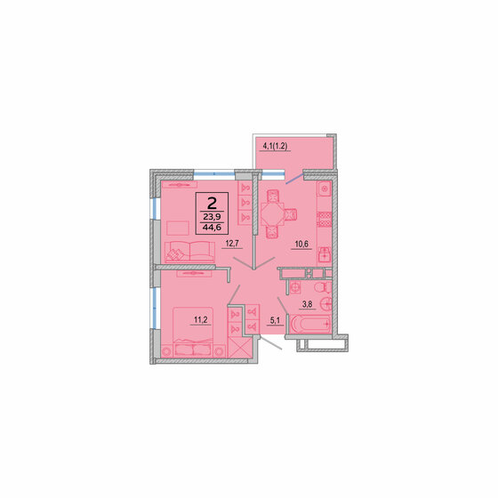 44,8 м², 2-комнатная квартира 7 414 400 ₽ - изображение 1