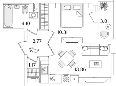 34,6 м², 1-комнатная квартира 8 592 278 ₽ - изображение 23