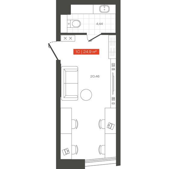 24,9 м², 1-комнатные апартаменты 6 250 000 ₽ - изображение 1