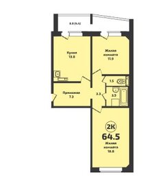 Квартира 64,5 м², 2-комнатная - изображение 1