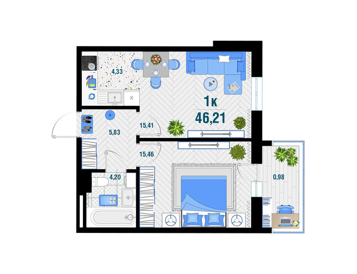 46,2 м², 1-комнатная квартира 6 261 455 ₽ - изображение 35