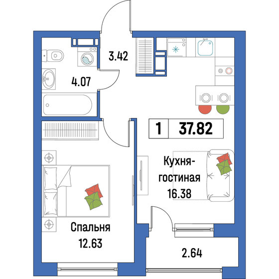 37,6 м², 1-комнатная квартира 6 800 000 ₽ - изображение 69