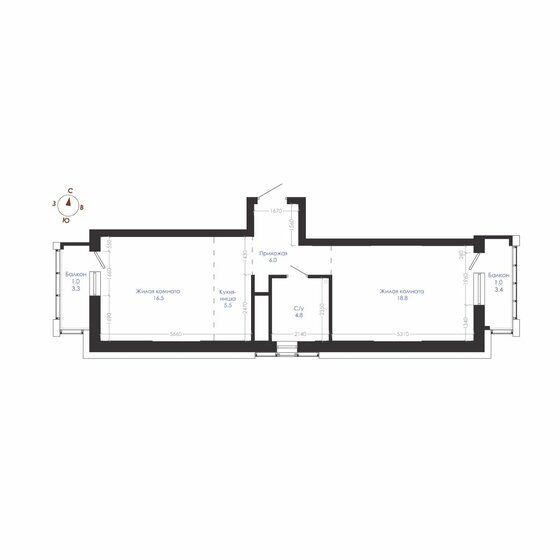 53,6 м², 2-комнатная квартира 9 514 000 ₽ - изображение 1