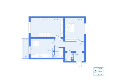 Квартира 61,5 м², 2-комнатная - изображение 1