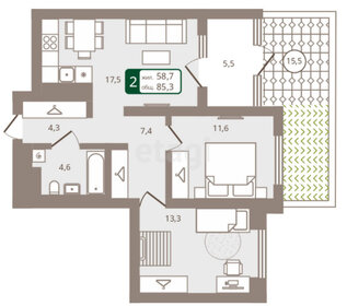 Квартира 84,5 м², 2-комнатная - изображение 2