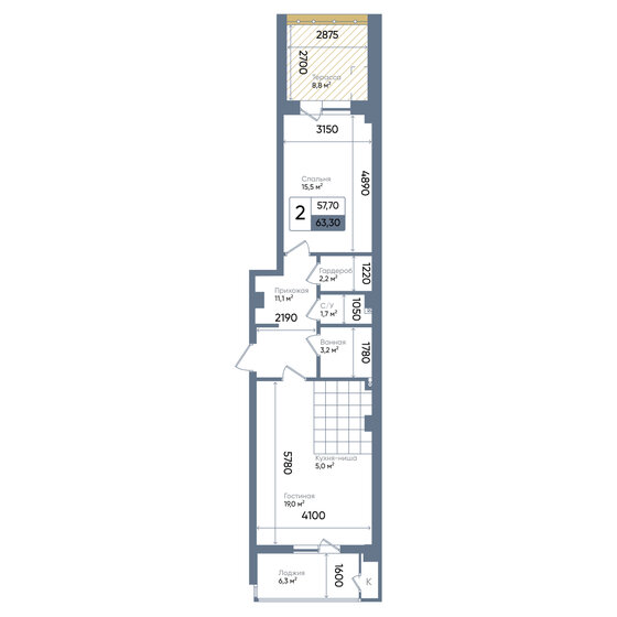 63,3 м², 2-комнатная квартира 10 947 102 ₽ - изображение 1