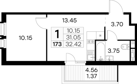 Квартира 32,4 м², 1-комнатная - изображение 1