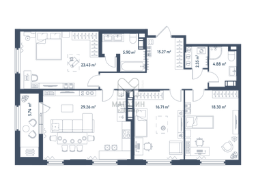 Квартира 118,9 м², 4-комнатная - изображение 1