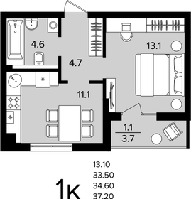 Квартира 34,6 м², 1-комнатная - изображение 1
