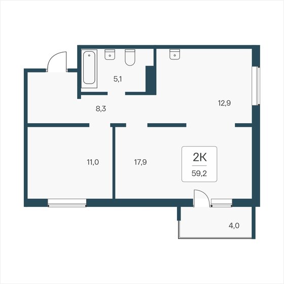 59,2 м², 2-комнатная квартира 5 700 000 ₽ - изображение 1