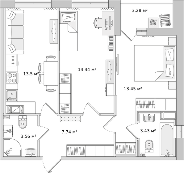 56,2 м², 2-комнатная квартира 18 652 218 ₽ - изображение 27