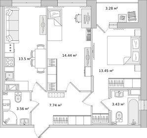 Квартира 56,2 м², 2-комнатная - изображение 1