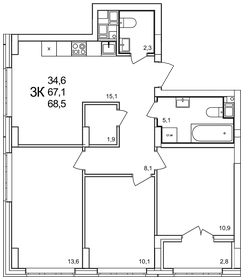 68,5 м², 3-комнатная квартира 8 836 500 ₽ - изображение 3