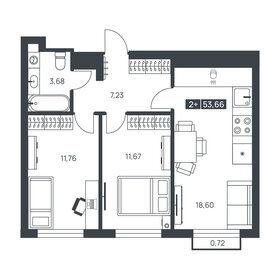 Квартира 53,7 м², 2-комнатная - изображение 1