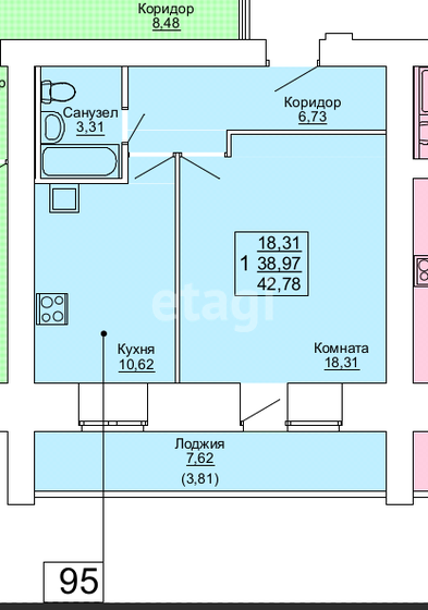 42,8 м², 1-комнатная квартира 4 791 000 ₽ - изображение 1